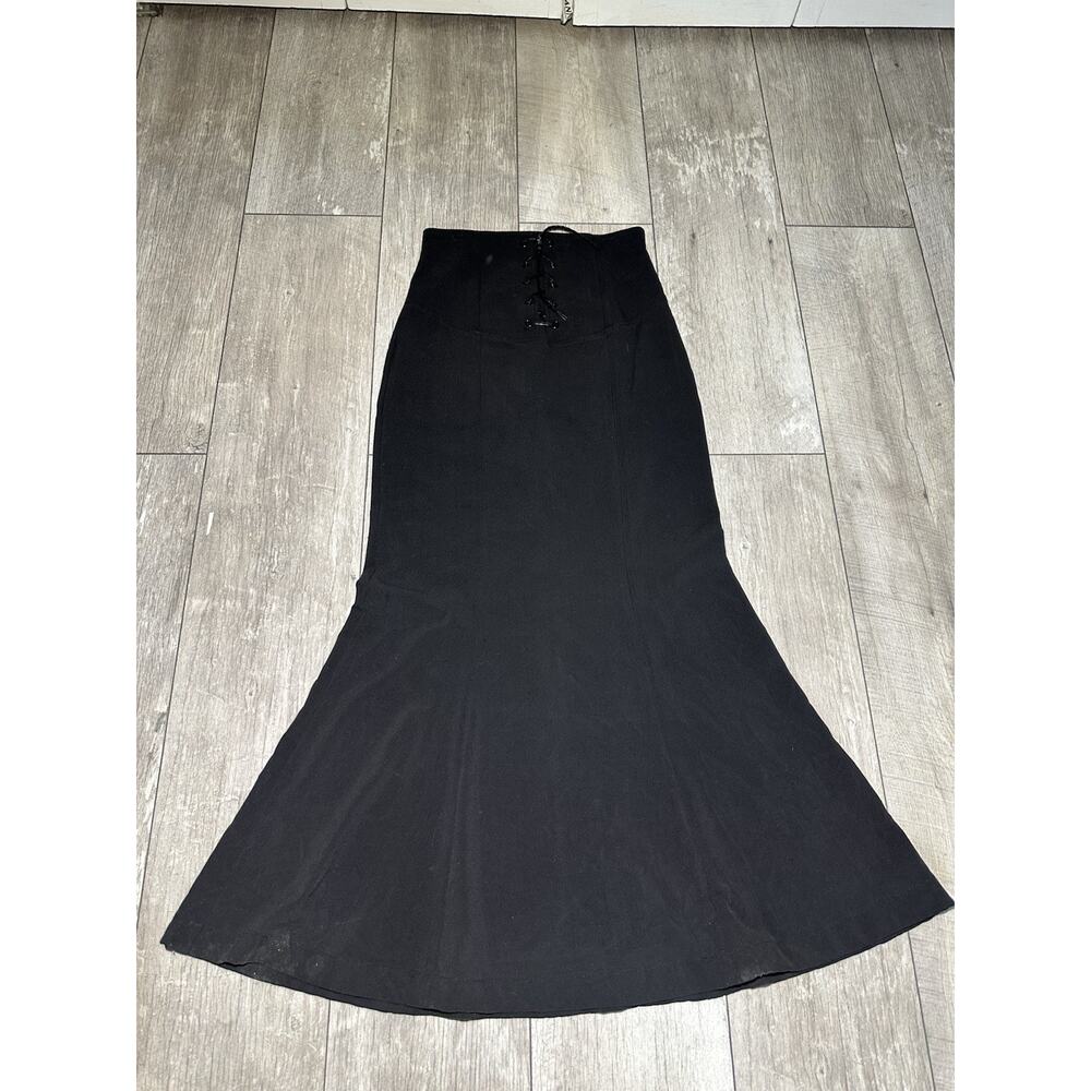 VTG Y2K Newport News Black Corset Lace Up Mermaid Maxi Skirt 4 Romantic Goth - Picture 3 of 14